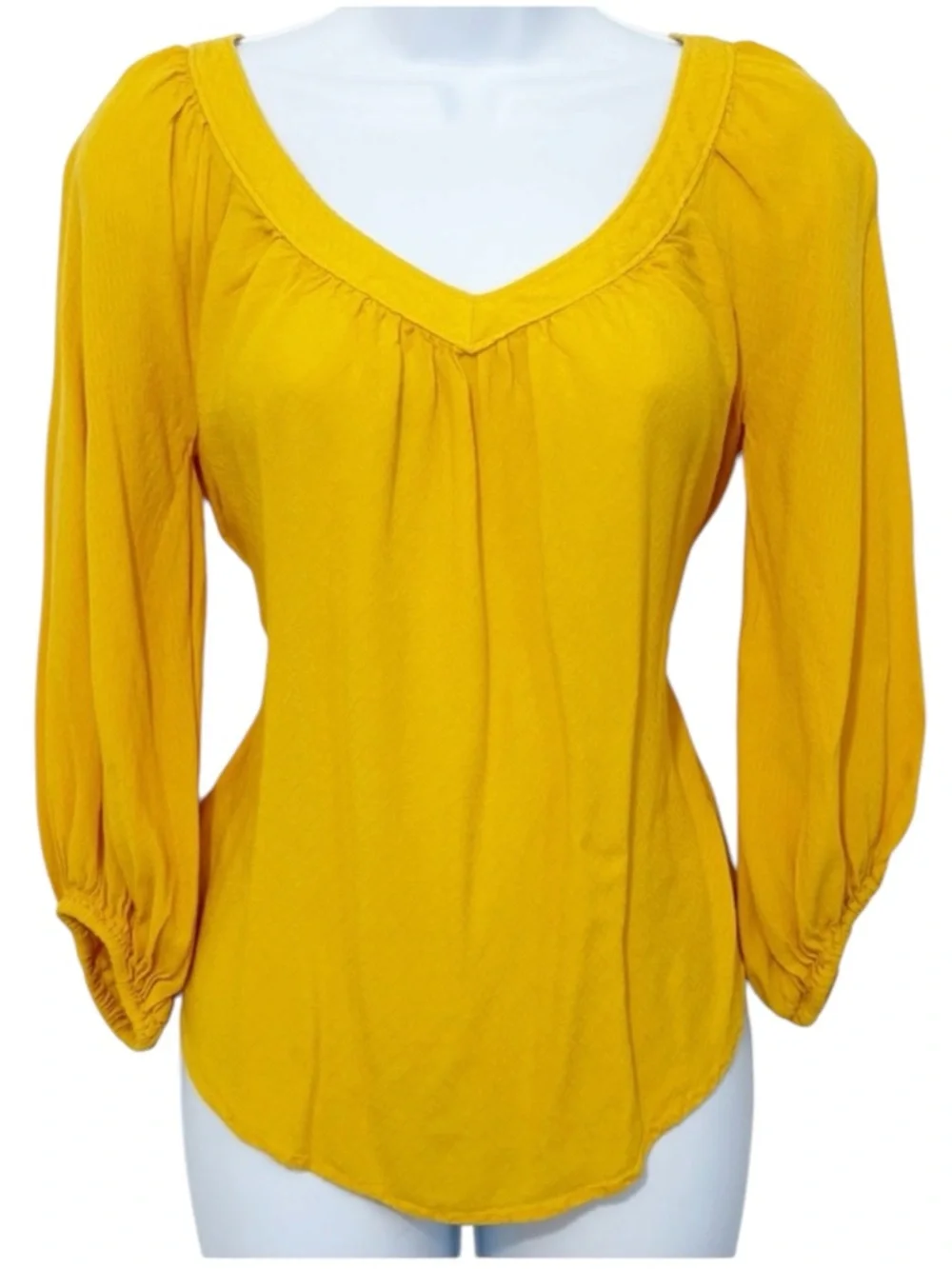 MAEVE Anthropologie Yellow Boswell Peasant Blouse Balloon Sleeve Boho V-Neck 0 - Picture 2 of 10